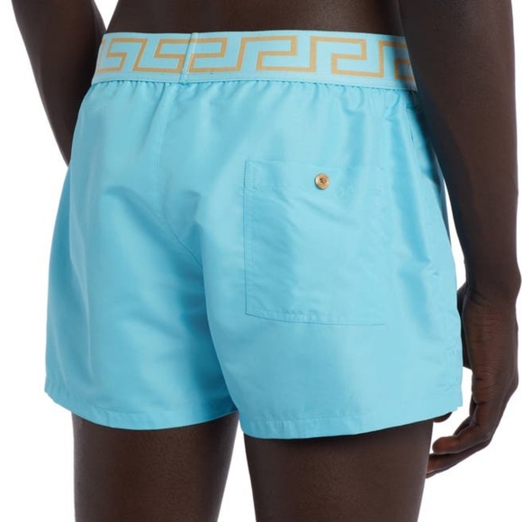 Versace Greca Swim Trunks in Light Blue/Gold - Picture 5 of 8